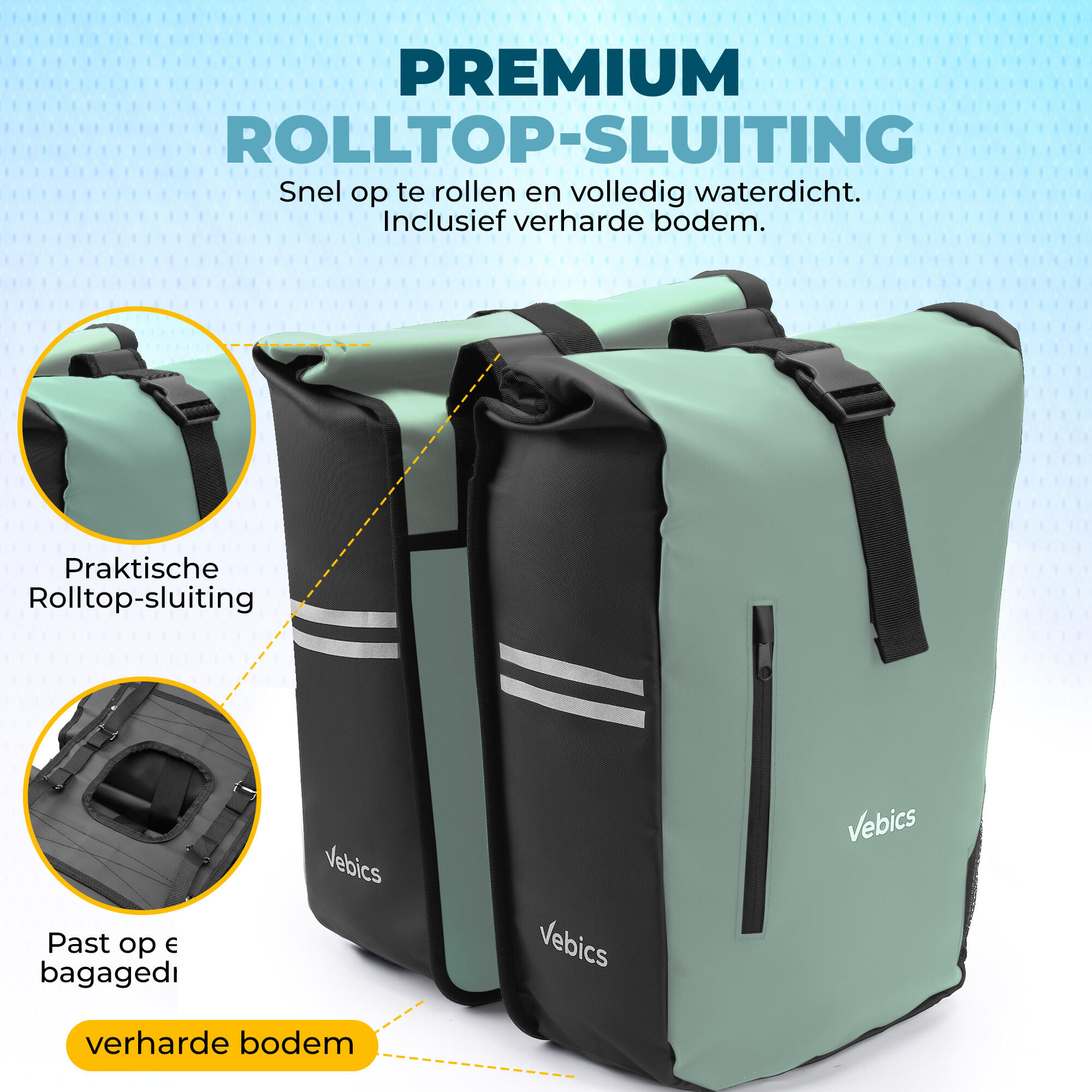 Sacoche double pour vélo Vebics - 48 L - 100 % étanche - Menthe 7/7