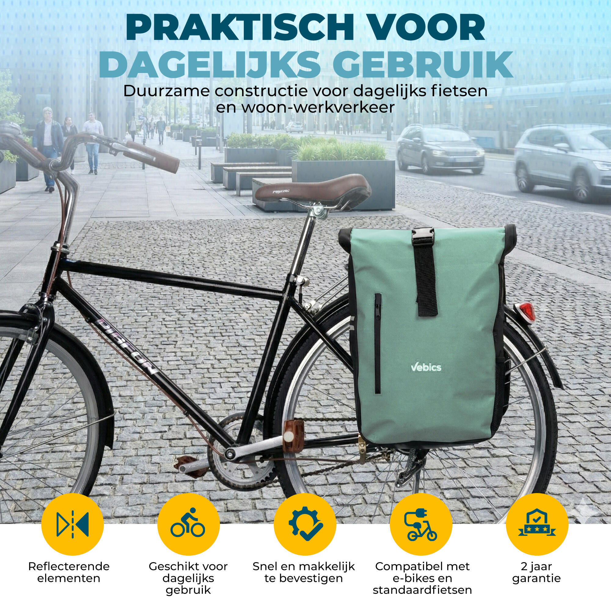 Sacoche double pour vélo Vebics - 48 L - 100 % étanche - Menthe 4/7