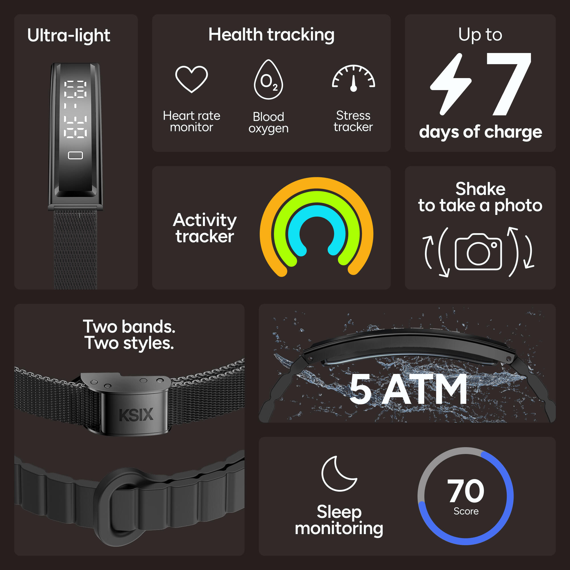 KSIX Serena Go Ultralight Smartband met display 2/7