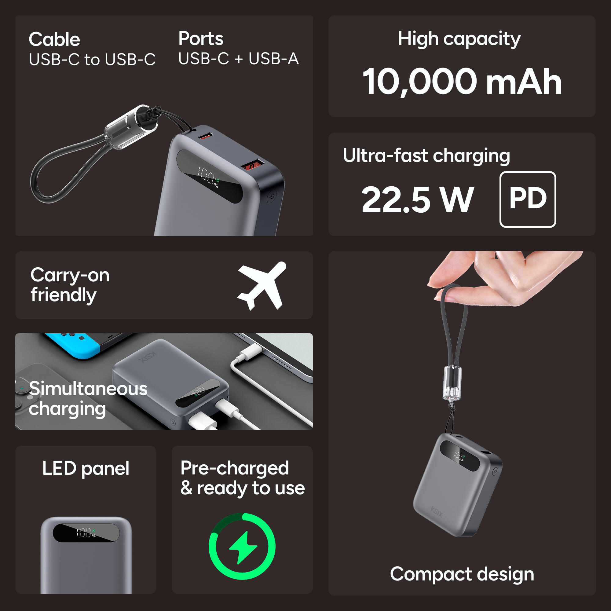 KSIX 10.000 mAh Powerbank 2/7