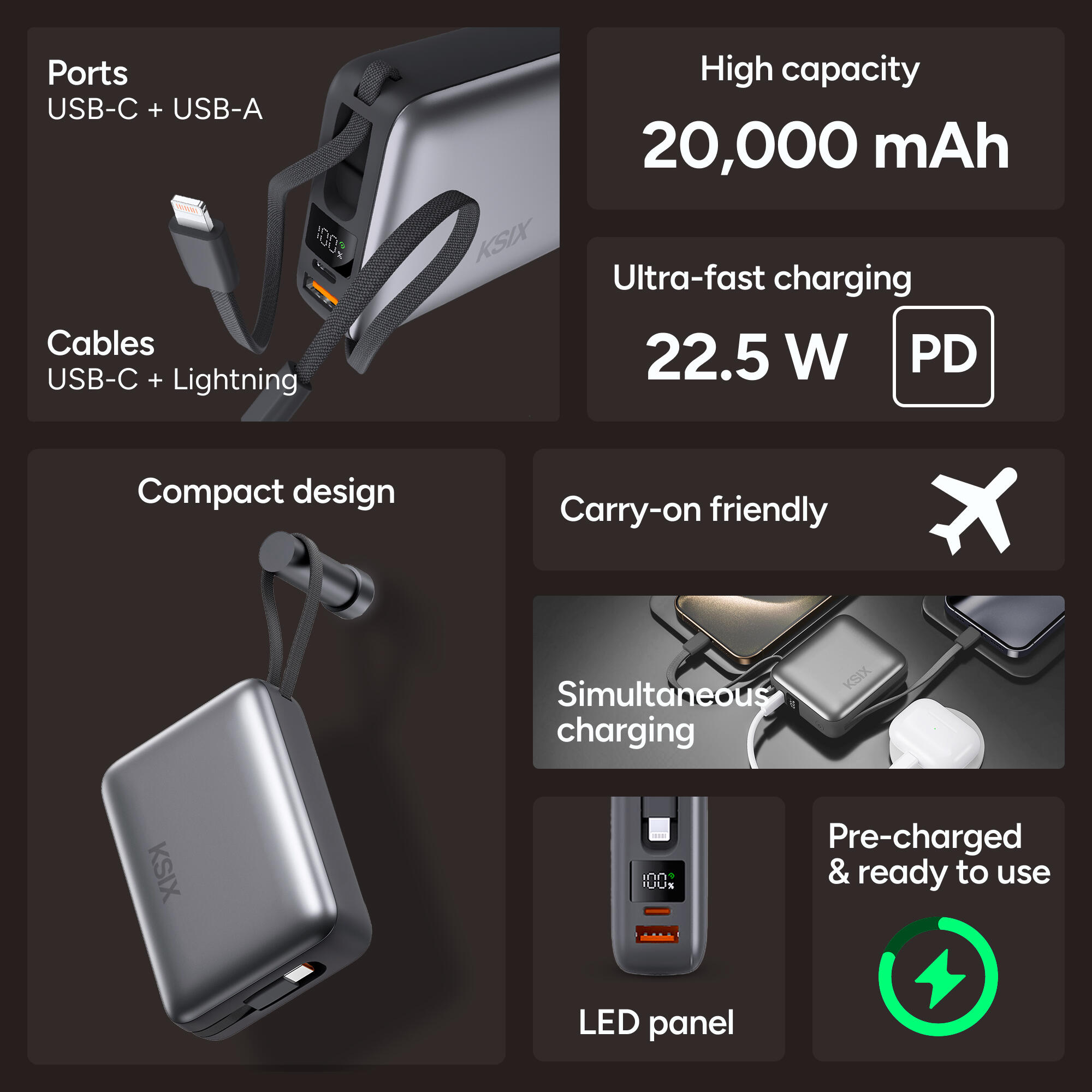 Batterie externe KSIX 20 000 mAh Power Delivery 22,5 W 2/7