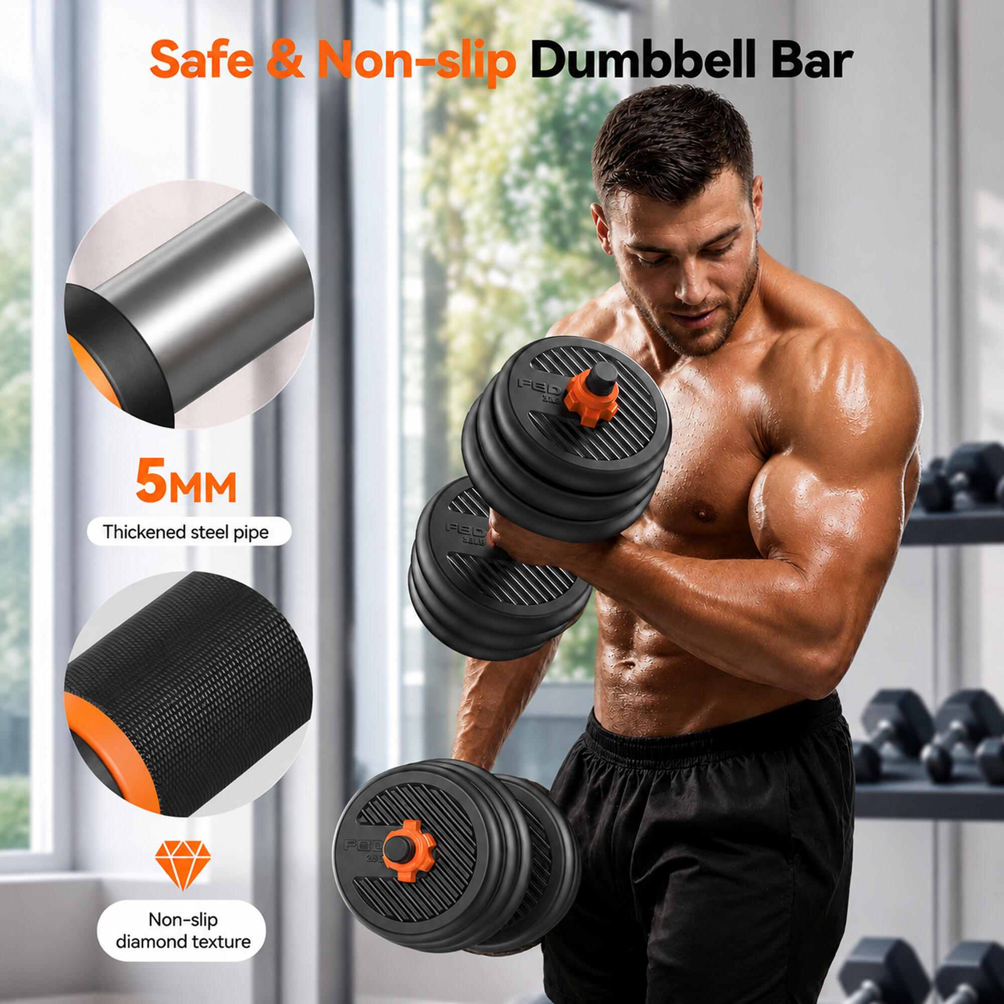 35 kg FED gewichtenset: dumbbells + halterstang + slimme sensor 2/8