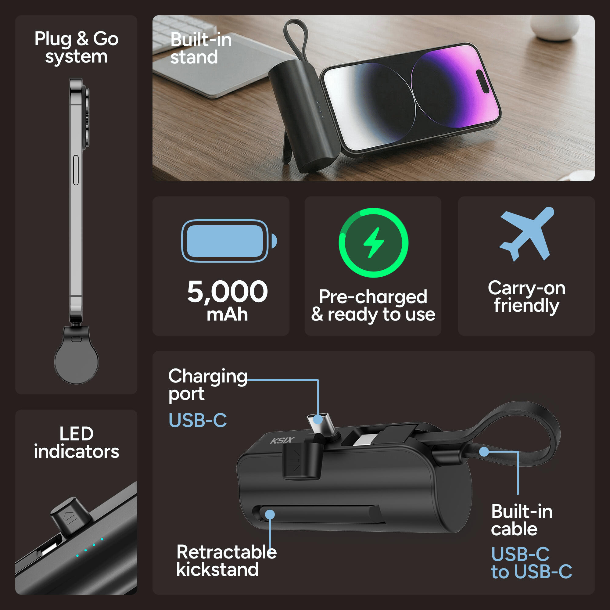 KSIX 5000mAh draagbare powerbank 2/7