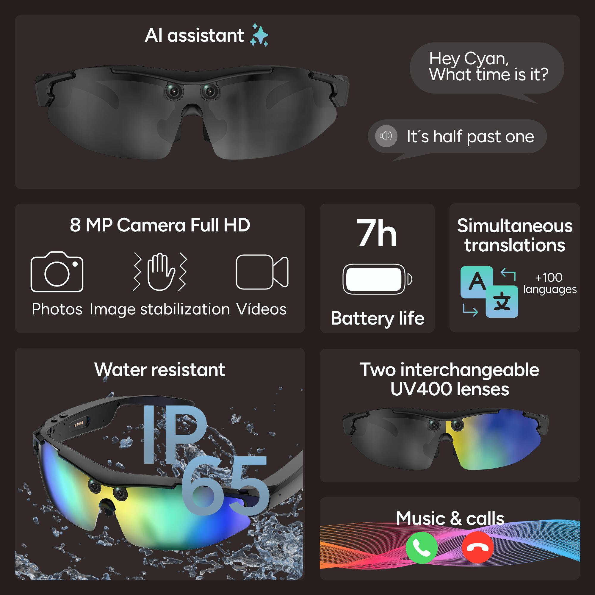 KSIX Vector Smart Glasses met Full HD-camera 2/7