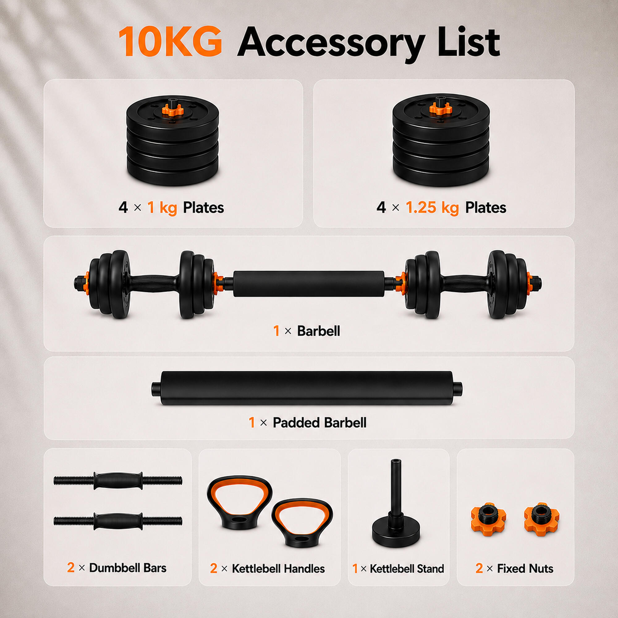 V2 10 kg FED Gewichtenset: Halters + Barbell + Kettlebell 3/8