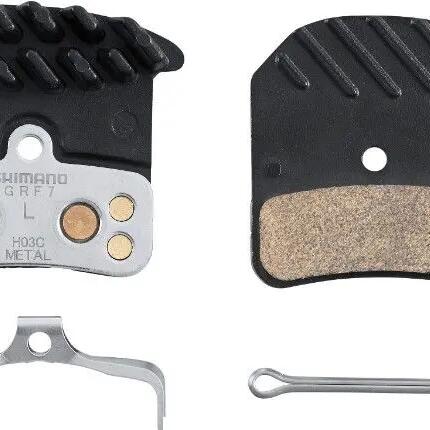 Pair of metal bicycle brake pads with fin and spring with cotter pin Shimano H03