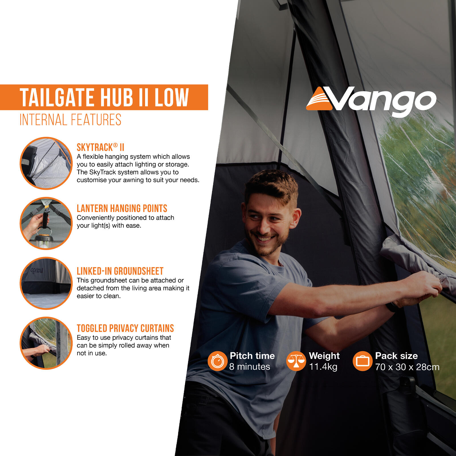 Auvent de bus, tente arrière, hayon, AirHub II, camping-car gonflable bas 5/7