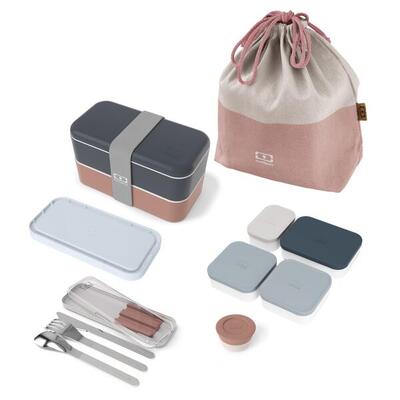 Set porta pranzo 2×500 ml – 1 L Blu/Verde con accessori |Adulto |Ufficio picnic