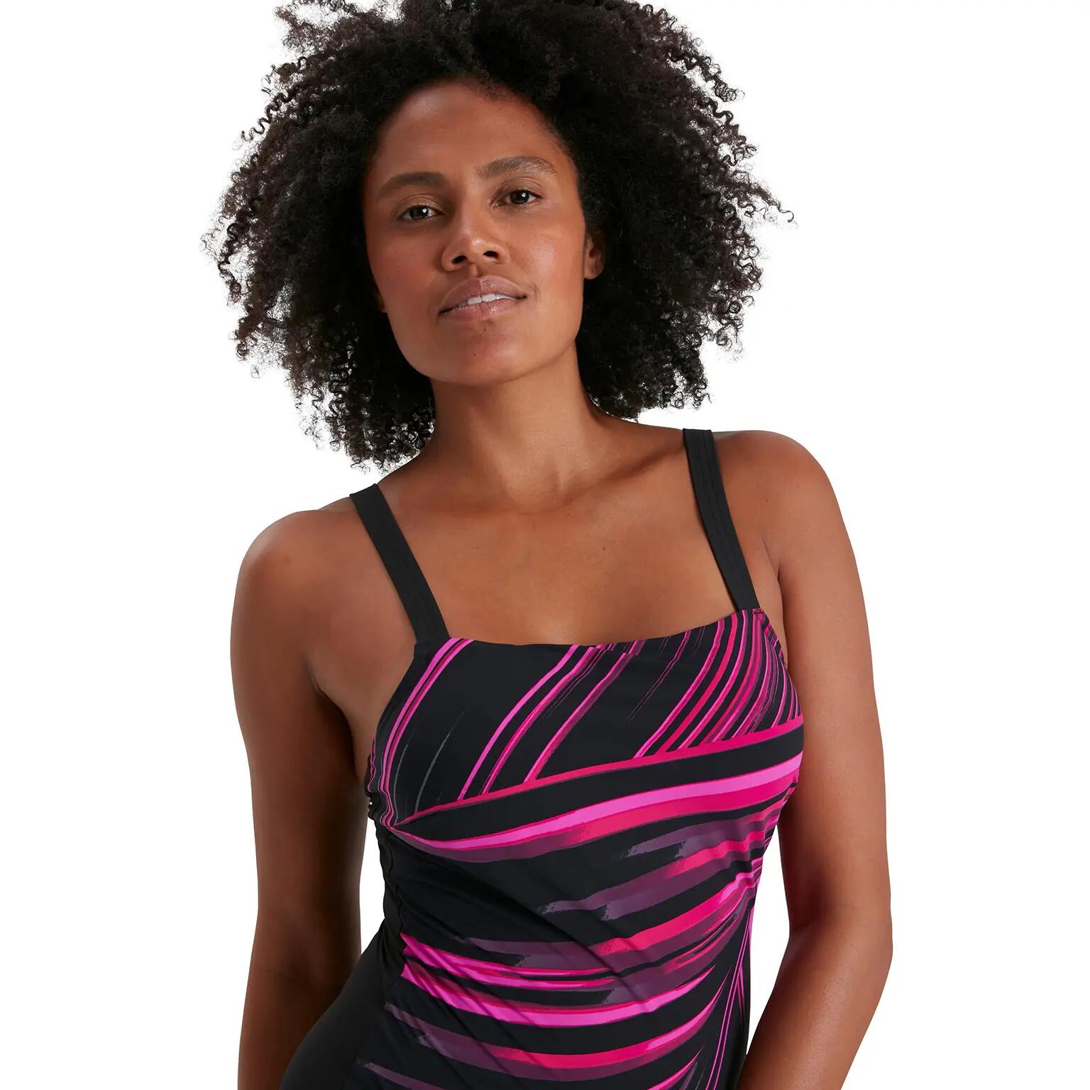 Bañador - Natación - Mujer - escote cuadrado, estampado - Amberglow - negro 3/4