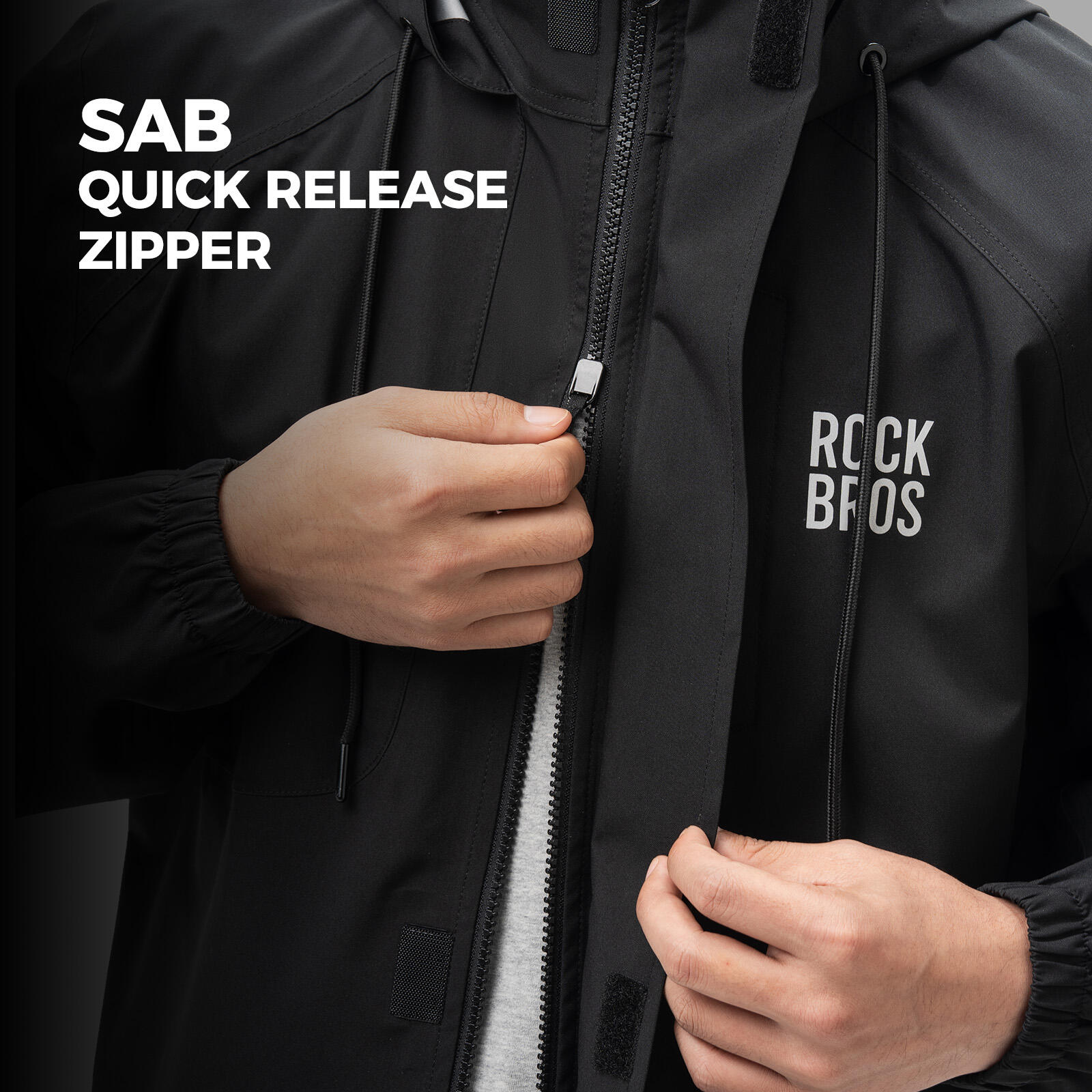 ROCKBROS Regenjacke Wasserdichte  Regenponcho Schwarz 3/6