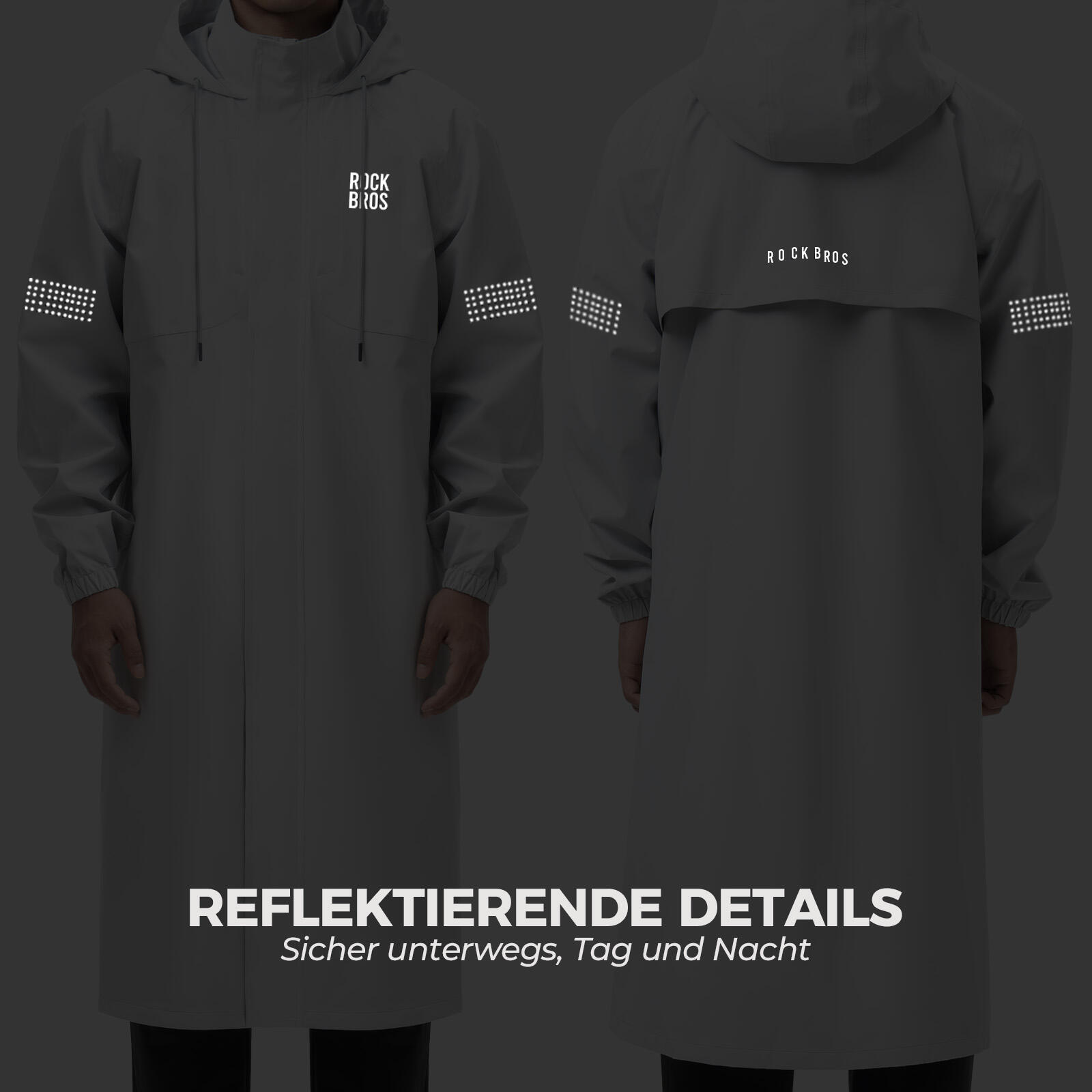 ROCKBROS Regenjacke Wasserdichte  Regenponcho Schwarz 6/6
