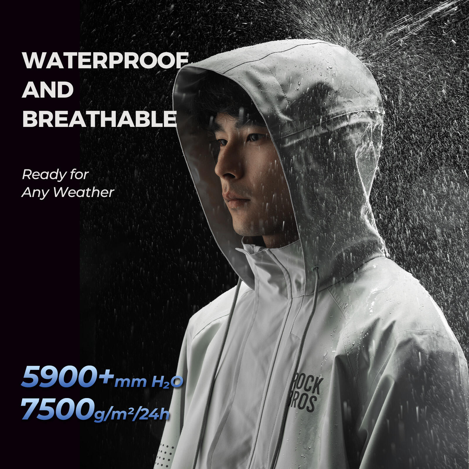 ROCKBROS Regenjacke Wasserdichte  Regenponcho Schwarz 2/6
