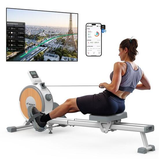 Rameur MERACH magnétique 16 niveaux, pliable verticalement, support tablette
