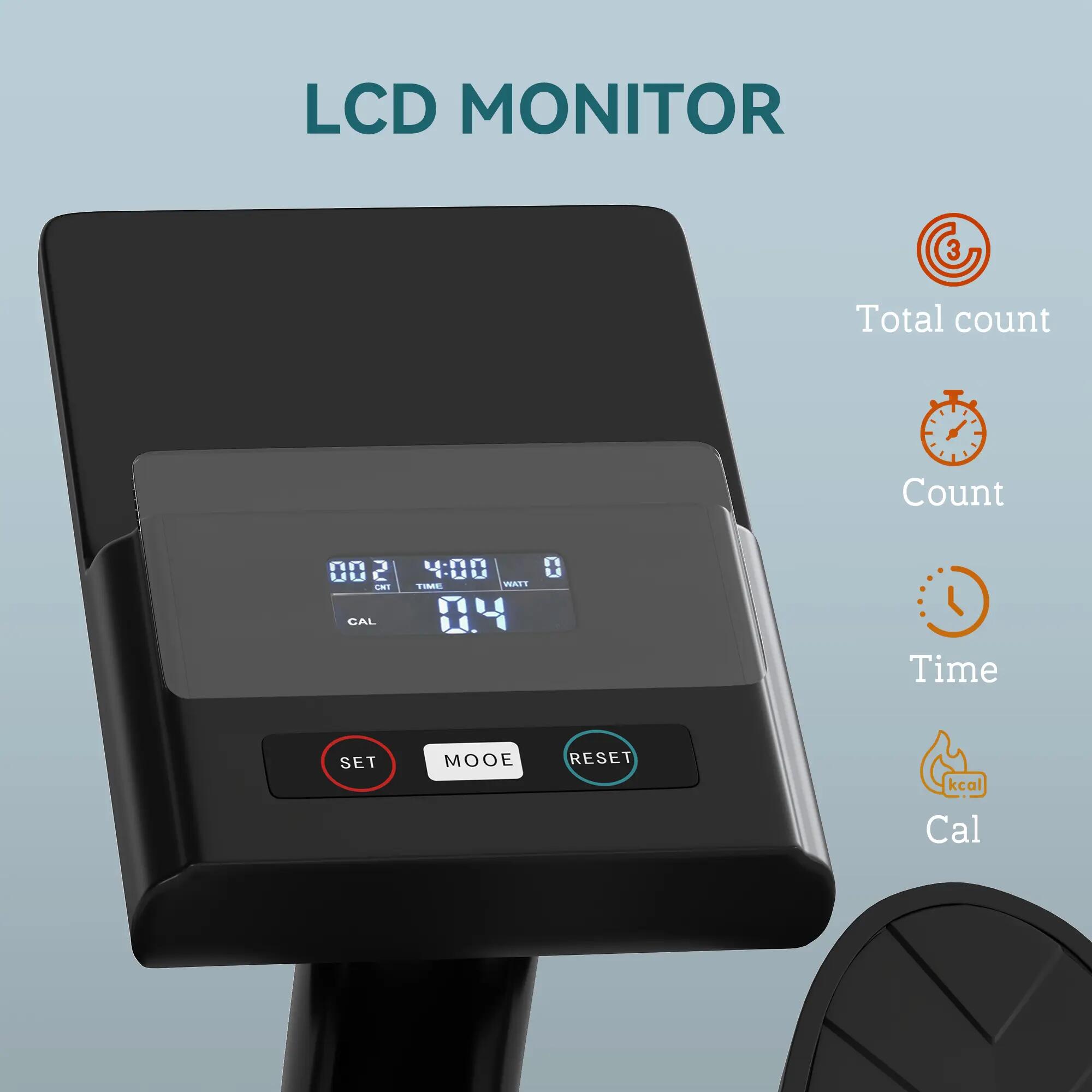 Rameur hydraulique 12 niveaux de résistance écran LCD multifonction noir 5/5