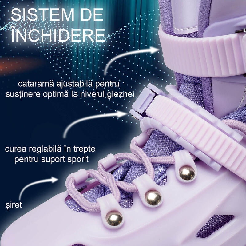 Role reglabile Pastel Lila, roti luminoase silicon, sina aluminiu, S (28-31)