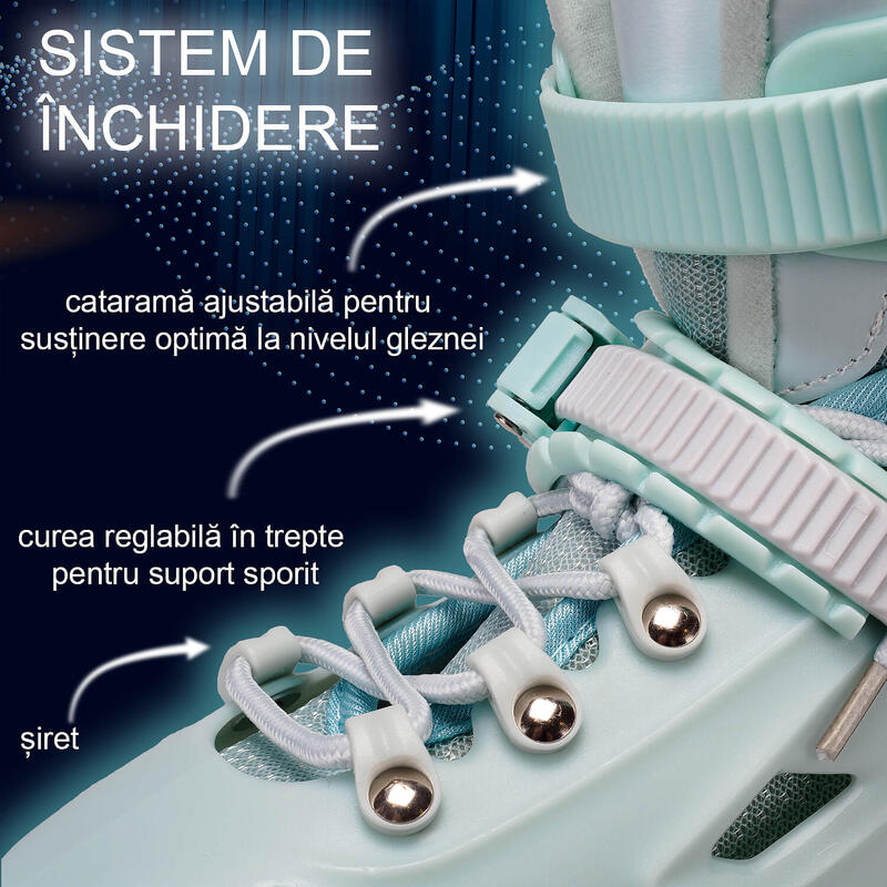 Role reglabile Pastel Mint Green, roti luminoase silicon, sina aluminiu,M(32-35)
