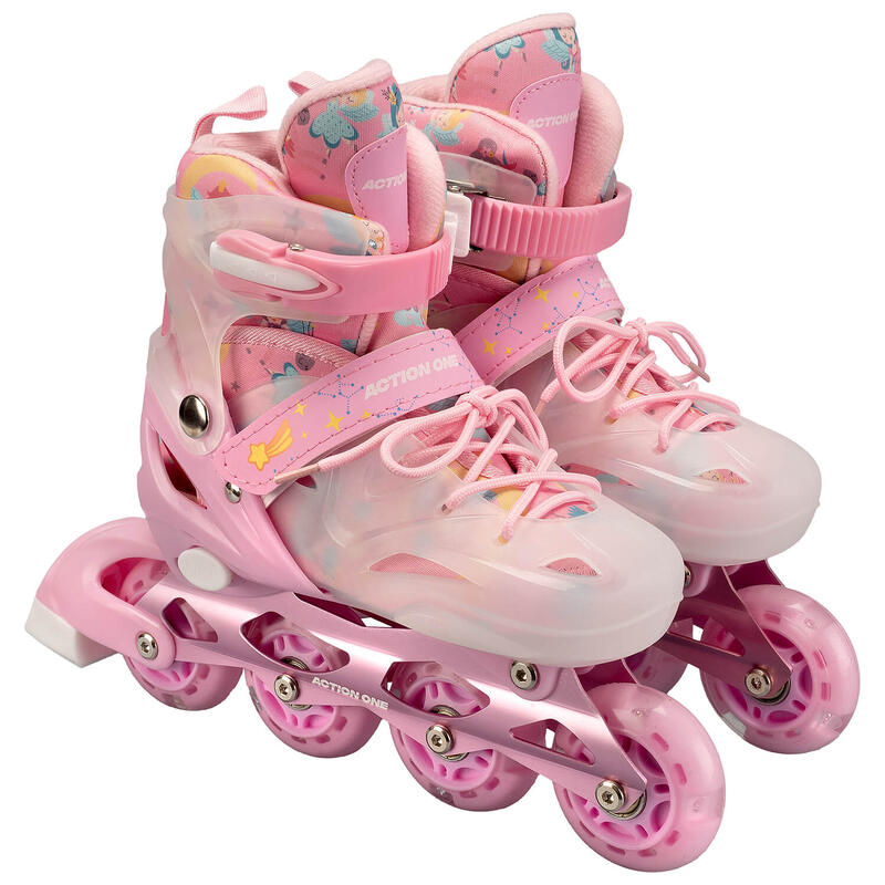 Role reglabile Pink Unicorn, roti luminoase silicon, sina aluminiu,M(33-37), roz