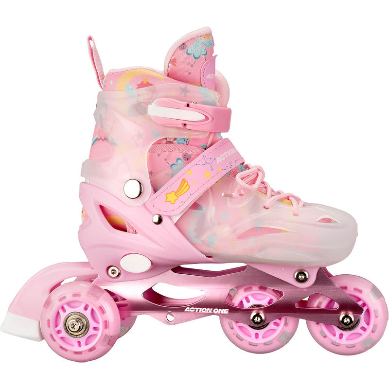 Role reglabile Pink Unicorn, roti luminoase silicon, sina aluminiu,M(34-37), roz