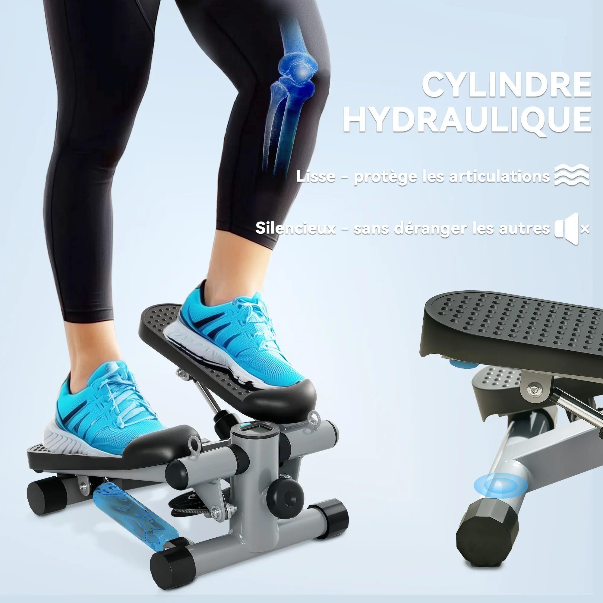 Mini stepper Fitness réglable 2 bandes de résistance gris 5/5