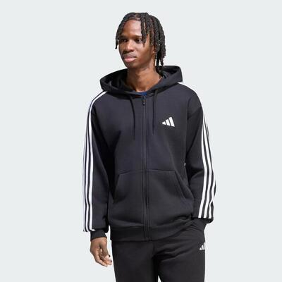 Essentials 3-stripes french terry hoodie met lange ritssluiting