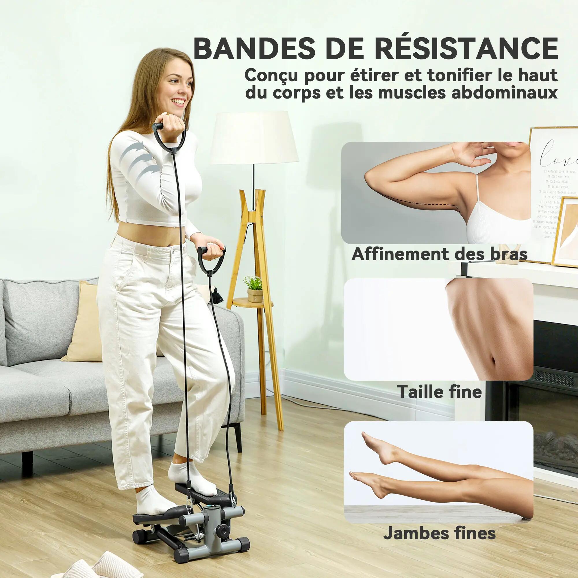 Mini stepper Fitness réglable 2 bandes de résistance gris 4/5