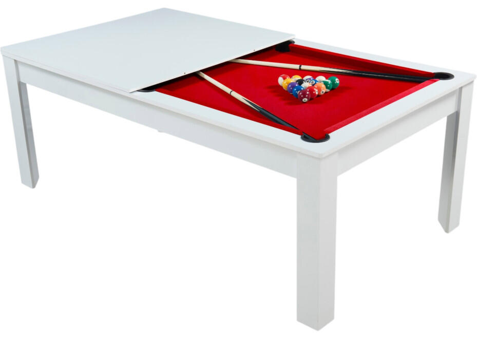 Table billard convertible 7FT Prego blanc éclatant tapis rouge rubis 2/7
