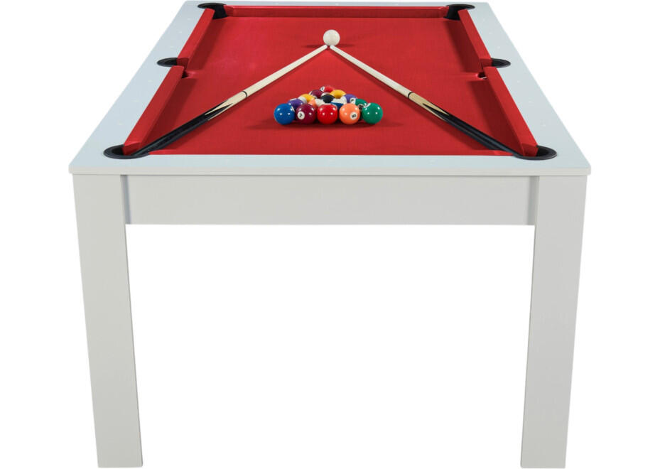Table billard convertible 7FT Prego blanc éclatant tapis rouge rubis 7/7