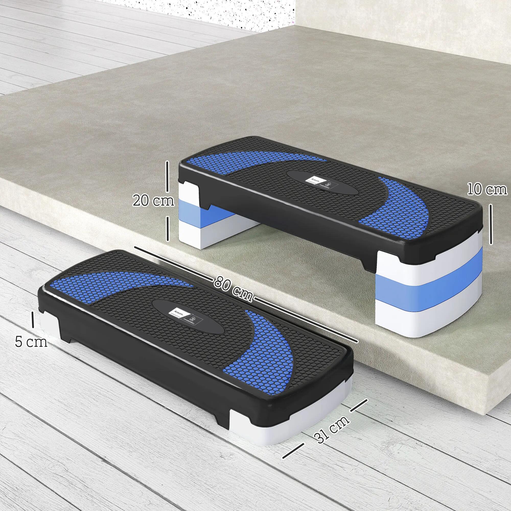 Stepper - fitness - réglable 3 niveaux antidérapant - noir/bleu 5/6