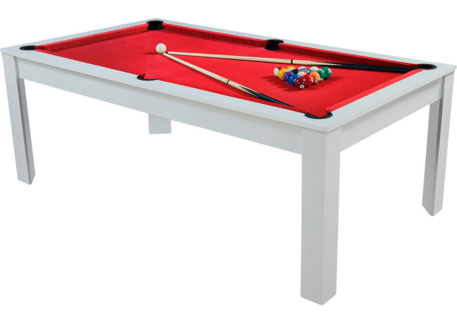 Table billard convertible 7FT Prego blanc éclatant tapis rouge rubis 5/7