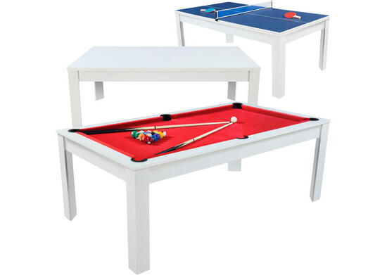 Table billard convertible 7FT Prego blanc éclatant tapis rouge rubis
