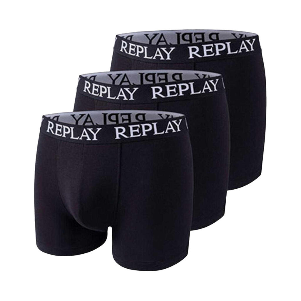 Mens Logo Stitched Fly Detail Boxer Shorts (Pack of 3) (Black)
