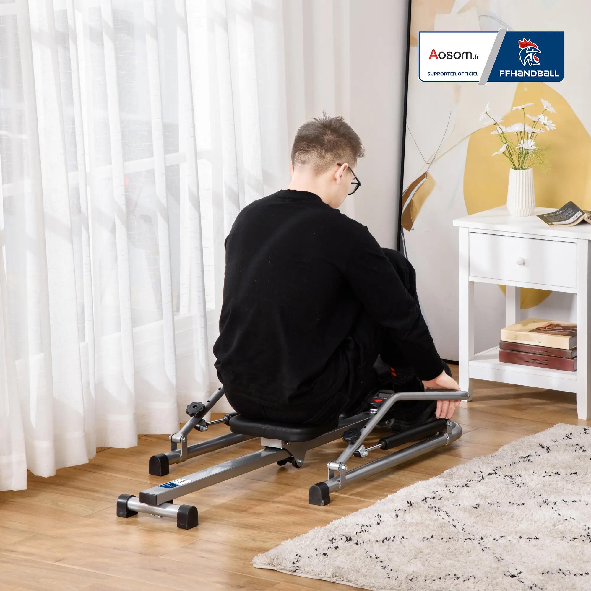 Rameur d'appartement pliable - collaboration Aosom.fr x FFHandball - noir gris 2/5