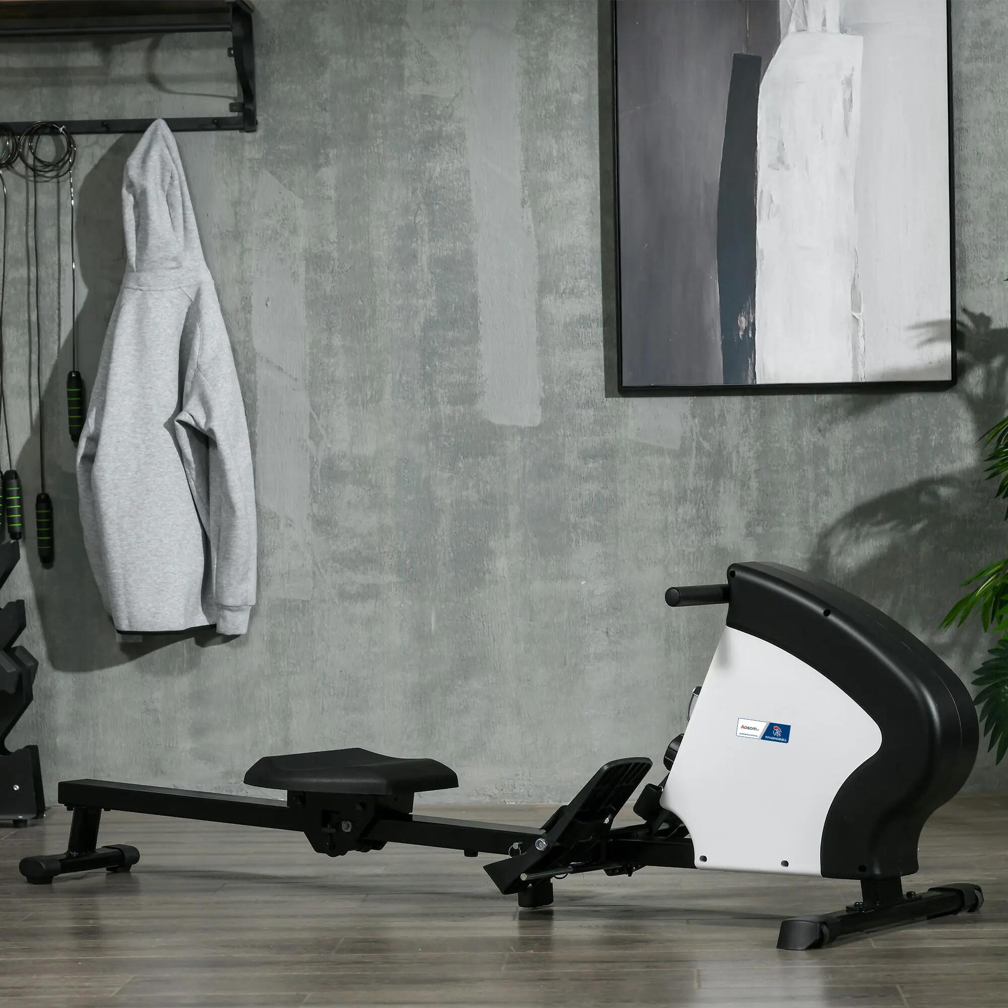 Rameur d'appartement magnétique pliable - Aosom.fr x FFHandball - noir blanc 2/5