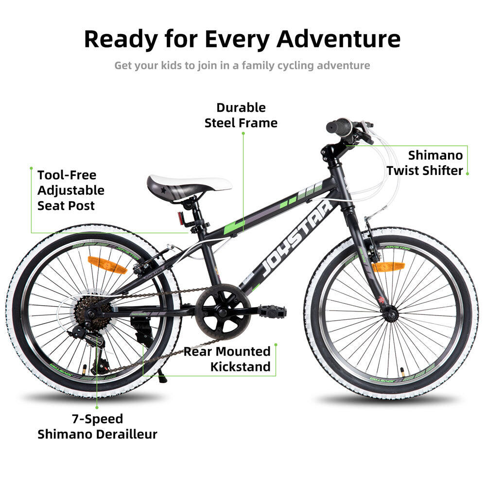 Garçon&fille vélo VTT 24" cadre acier+7 vitesses+béquille,9-12a 2/6