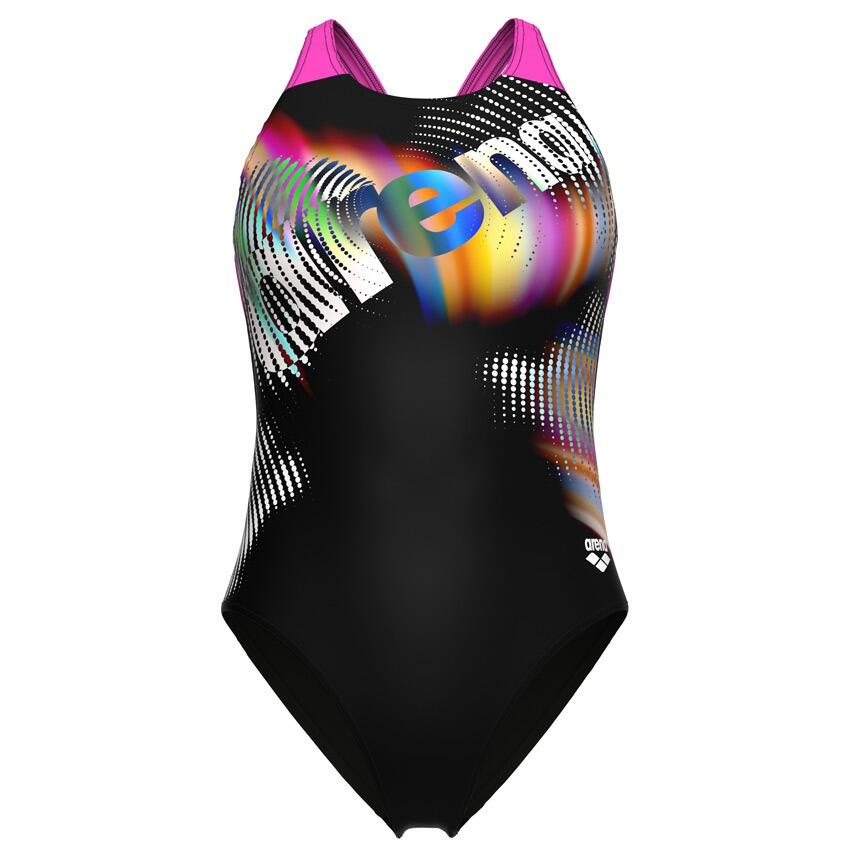 Arena Dames Badpak Lit Logo V Back Zwart Shocking Pink 7/7