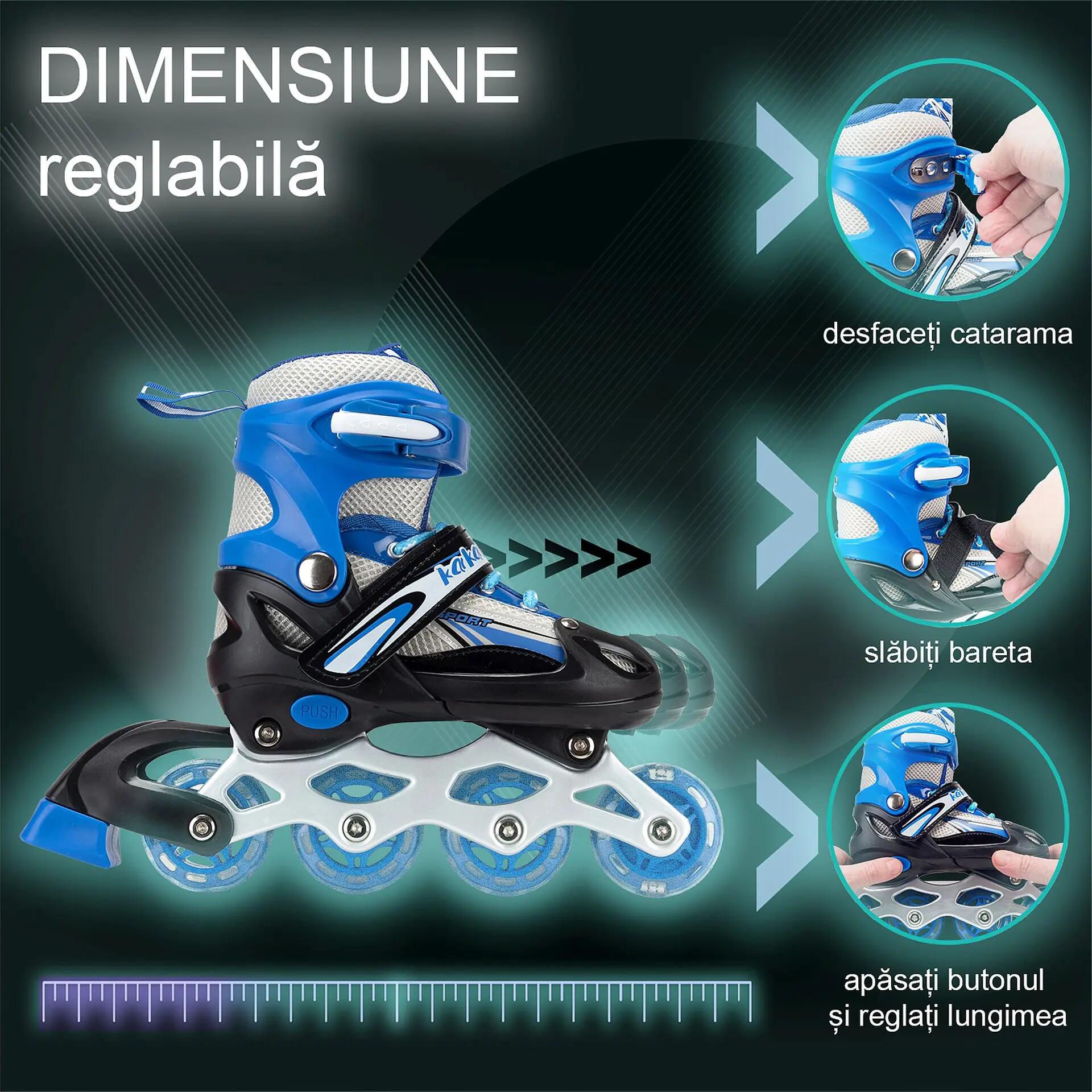 Role reglabile Ciel, roti luminoase silicon, sina aluminiu,  M (35-38), albastru 3/5