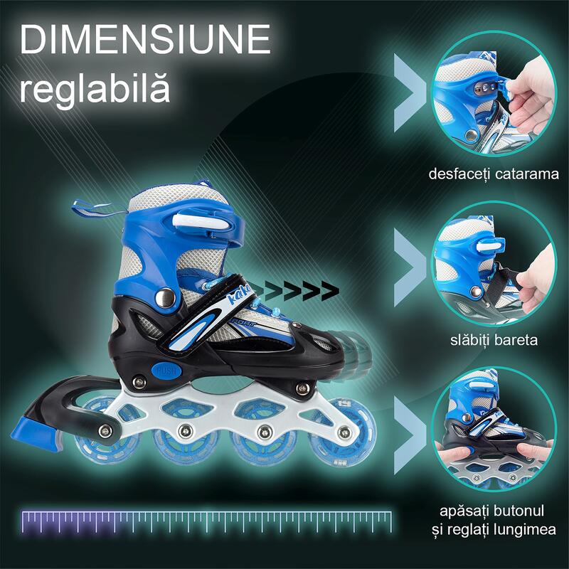 Role reglabile Ciel, roti luminoase silicon, sina aluminiu,  S (31-34), albastru