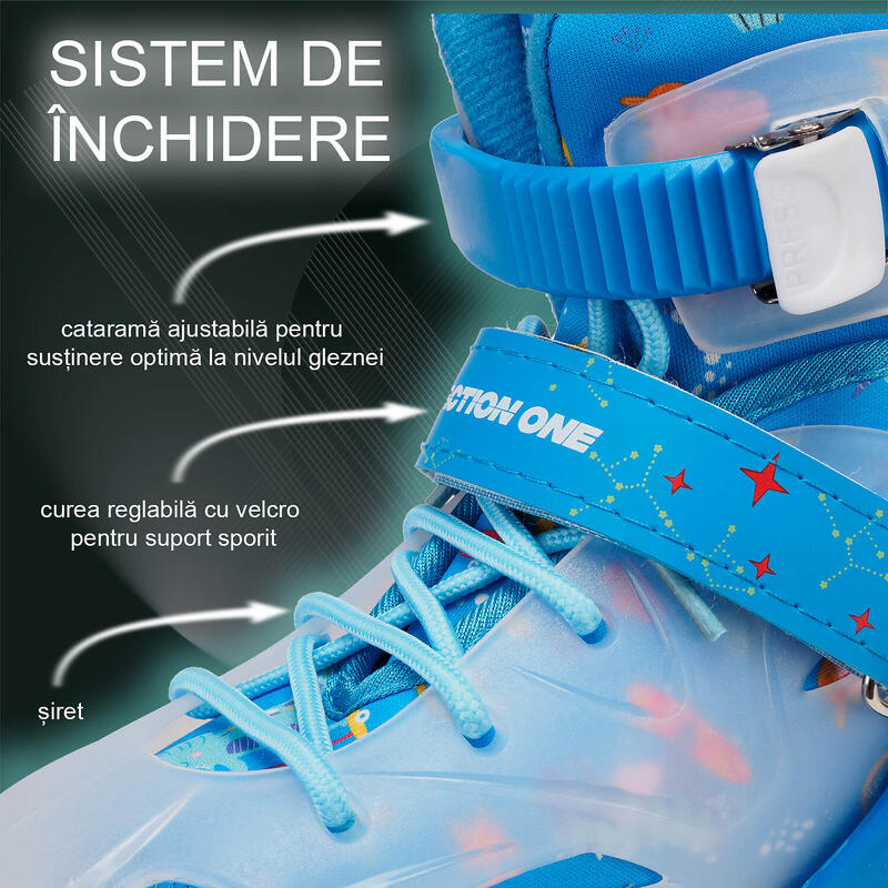 Role reglabile Blue Dinosaur, roti luminoase silicon,sina aluminiu,M(33-37),blue