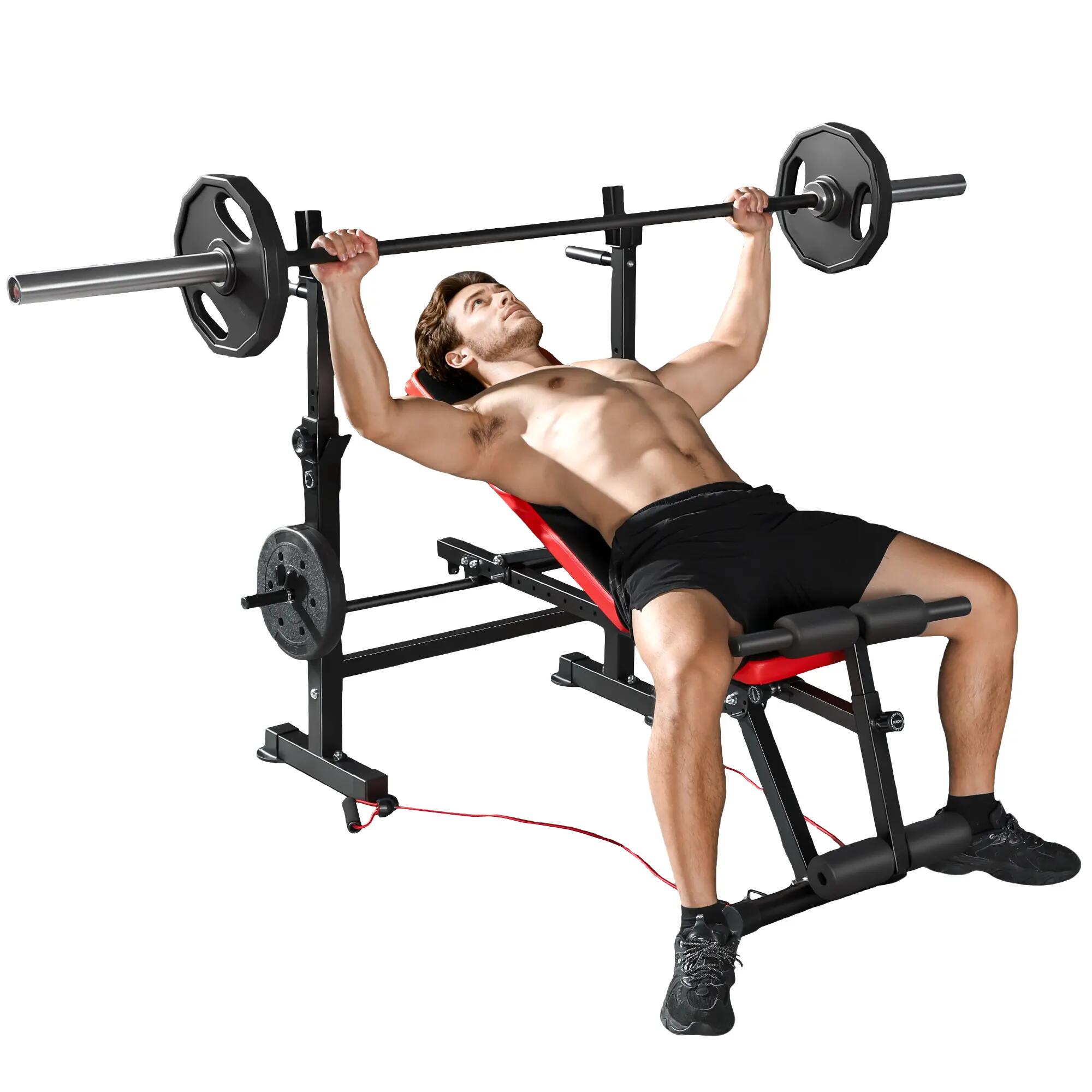Banc de musculation réglable complet rouge noir 1/5