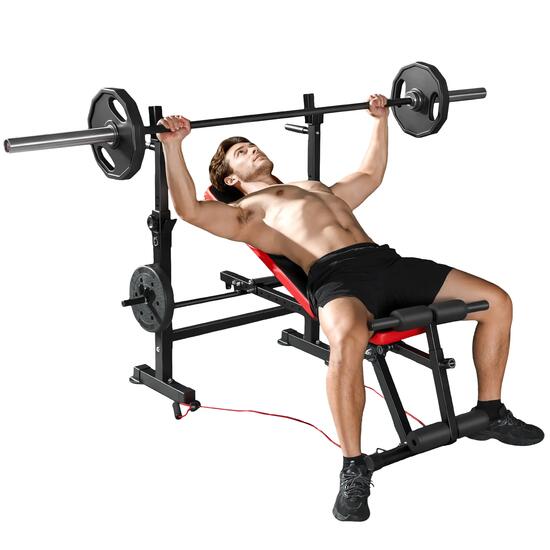 Banc de musculation réglable complet rouge noir