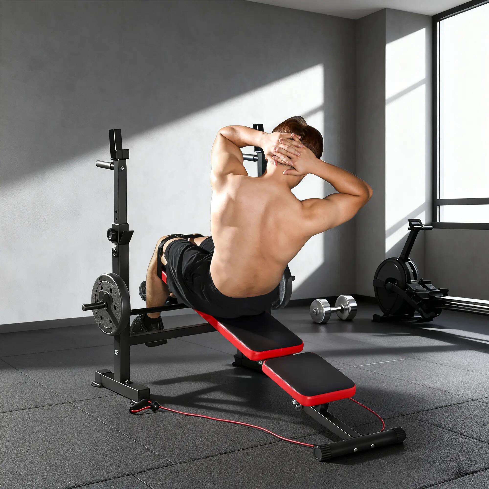 Banc de musculation réglable complet rouge noir 4/5