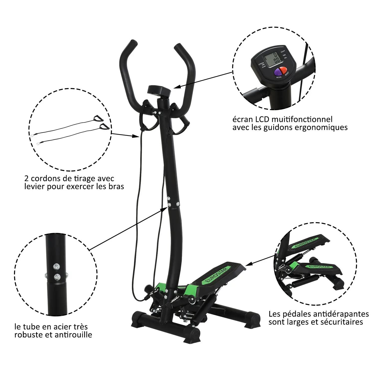 Mini stepper + guidon, extenseurs, compteur vert noir 5/5
