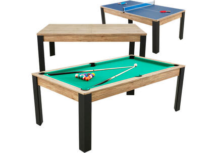 Table billard convertible Prego 7FT chêne fumé tapis vert anglais