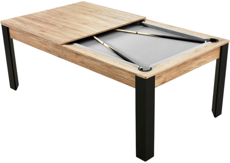 Table billard convertible Prego 7FT chêne fumé tapis gris souris 2/7