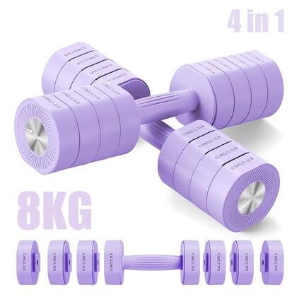 Haltère réglable 4-en-1 2 pièces 1–4 kg – 8 kg par unité, acier et ABS, violet