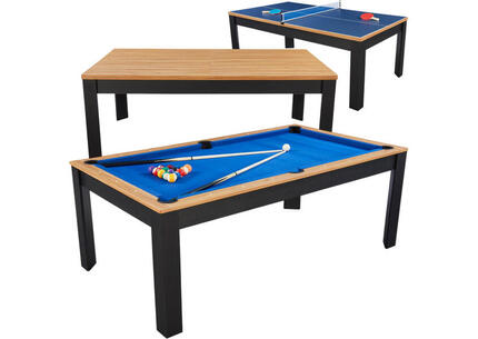 Table billard convertible Prego 7FT duo bois et noir tapis bleu royal