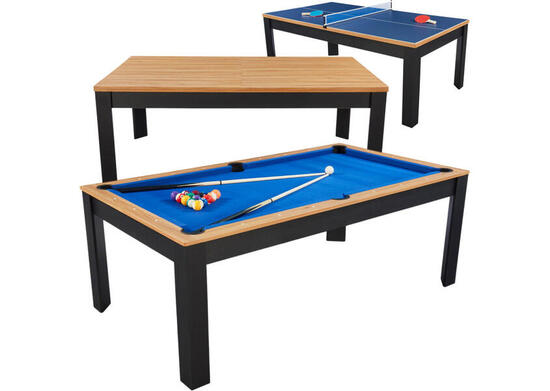 Table billard convertible Prego 7FT duo bois et noir tapis bleu royal