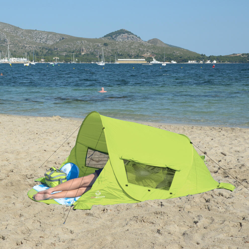 Pop Up Strandmuschel Zack Premium - Strandzelt, 3 Fenster,
Sandheringe, UV 80 5/7