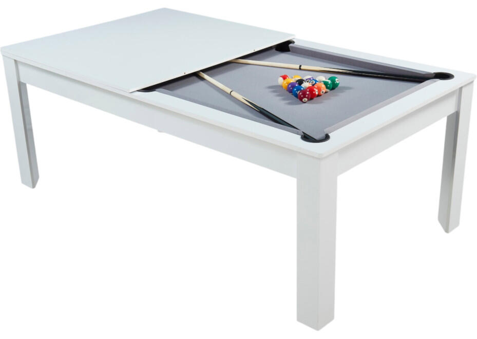 Table billard convertible 7FT Prego blanc éclatant tapis gris souris 2/7