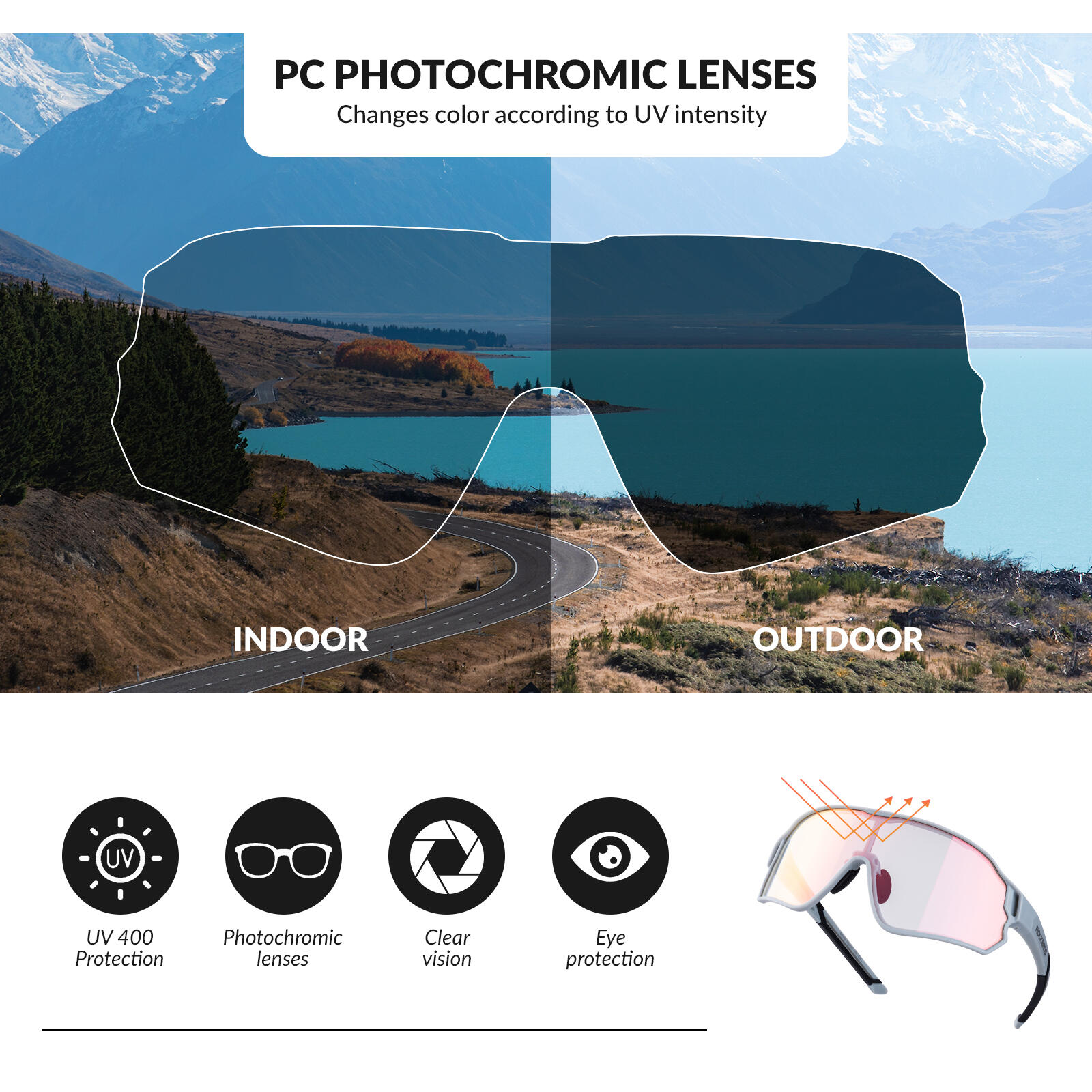 ROCKBROS Fahrradbrillen Sonnenbrille Photochrom UV400 4/6